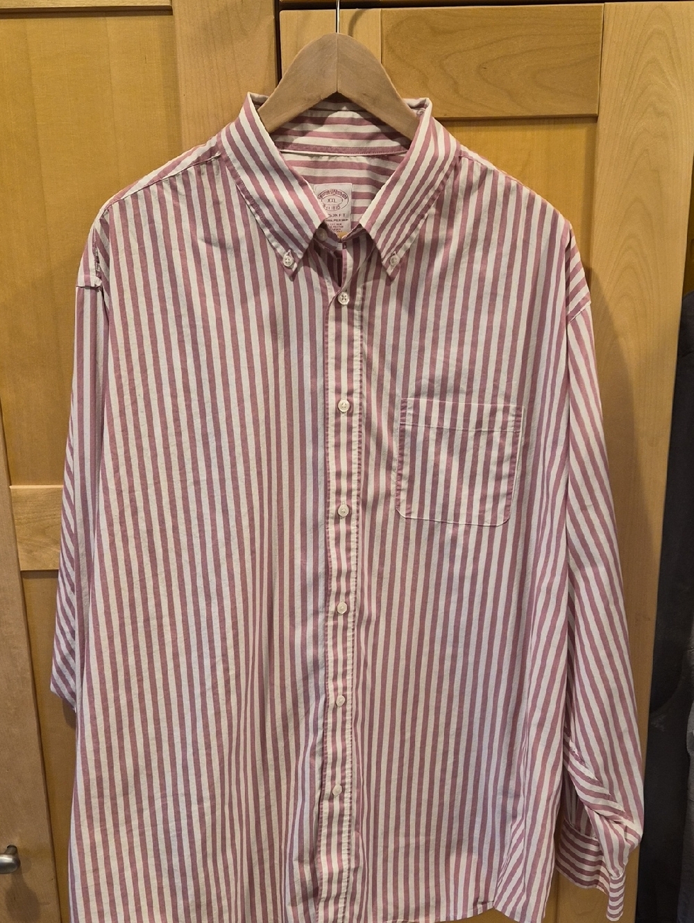 Brooks Brothers Pink and White Vertical Stripe Button-Down Shirt